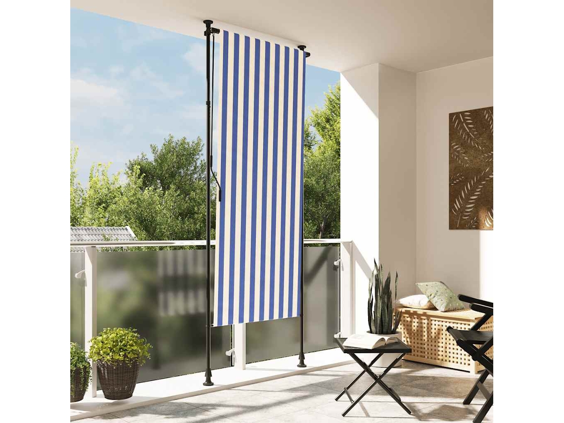 Vidaxl Estore De Rolo Para Exterior 100x270cm Tecido/aço Azul E Branco