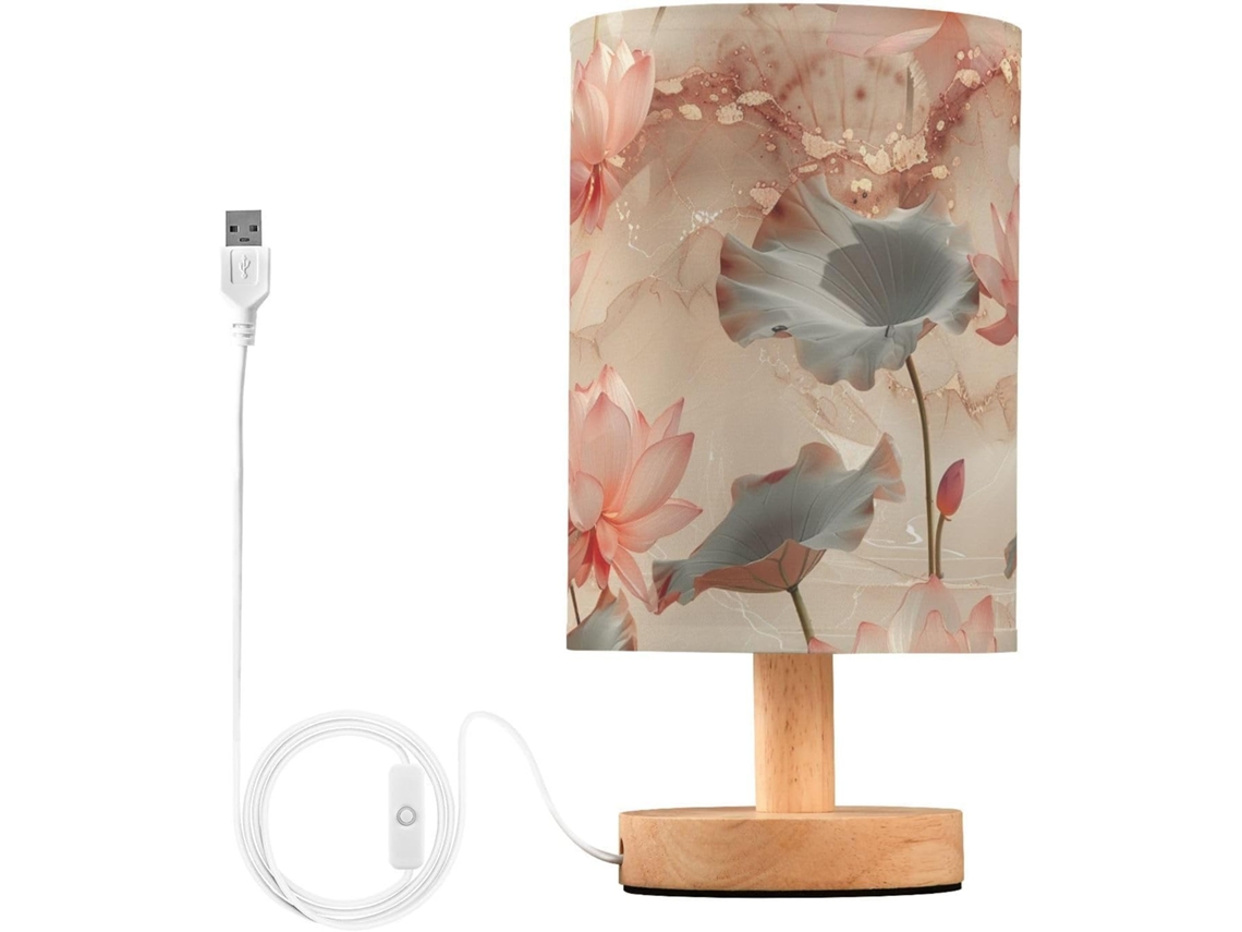 Pintura em Aquarela Abajur De Mesa Pequeno Formato Lírio D Água Ouro Rosa Para Quarto Infantil Cilindro