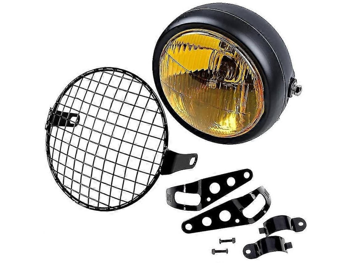Farol Dianteiro Âmbar De 6,5 Polegadas, 35w, Montagem Lateral Universal, Estilo Retrô Vintage Para Motocicleta, Com Grade E Suporte