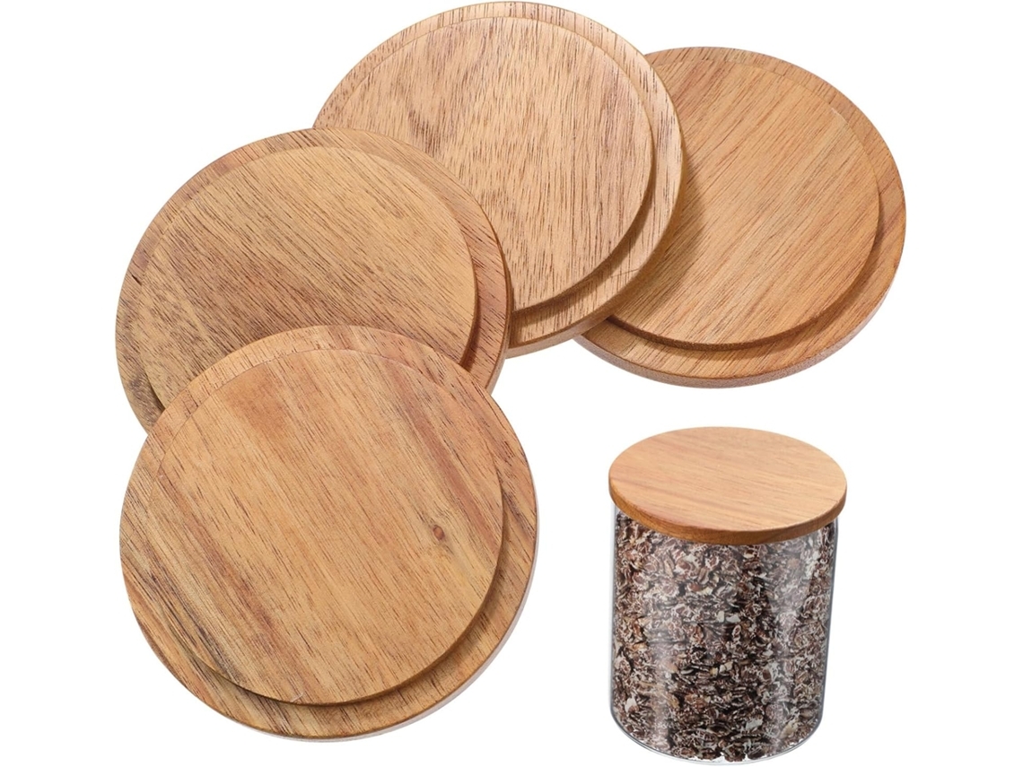 Conjunto De 5 Tampas De Madeira Para Copos