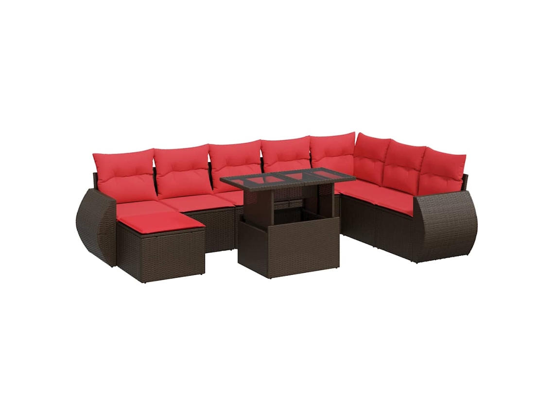 Conjunto de 9 Sofás Jardim com Almofadões Vime Pe/acácia Castanho MAISON EXCLUSIVE (9 pcs)