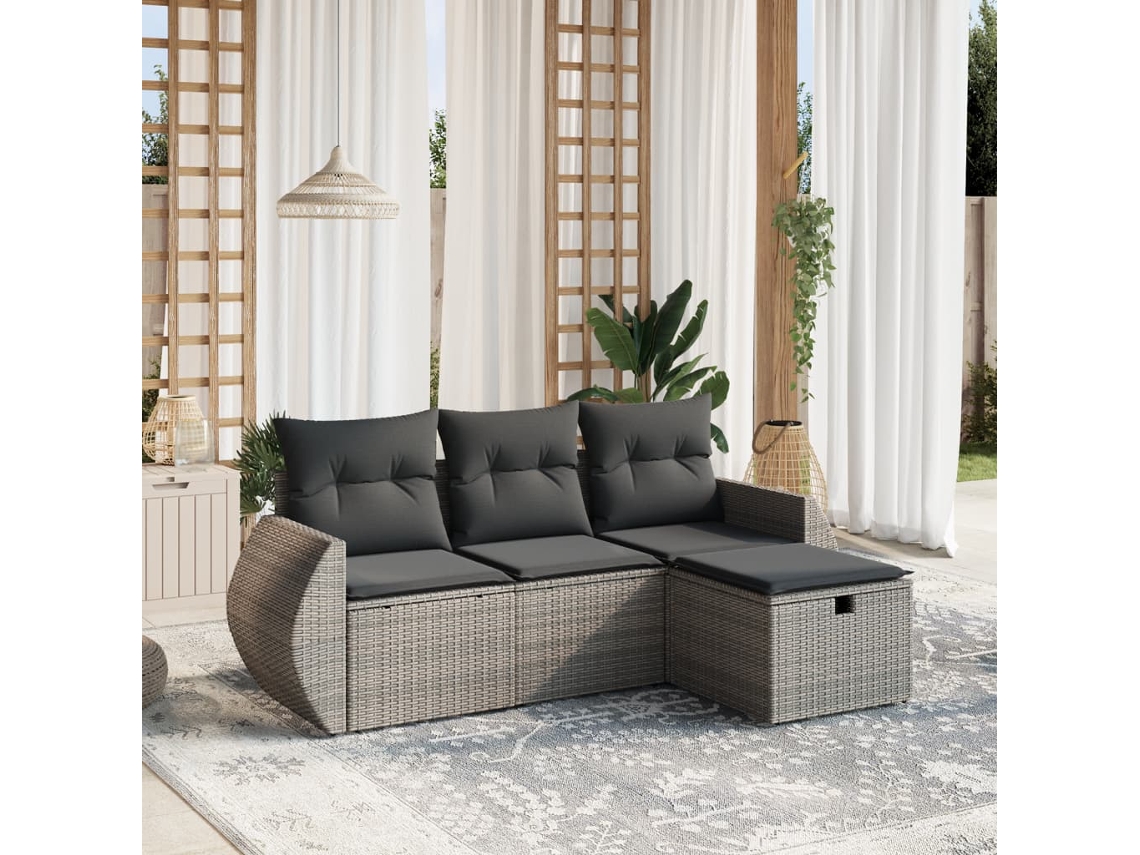 Conjunto de sofá de jardim de 4 peças com almofadas de assento, sofá de sala de estar, linda casa