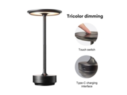 2026 lâmpada de Mesa Led Sem Fio Recarregável Usb Regulável 3 Cores Touch Alumínio Ouro/prata/preto Negro