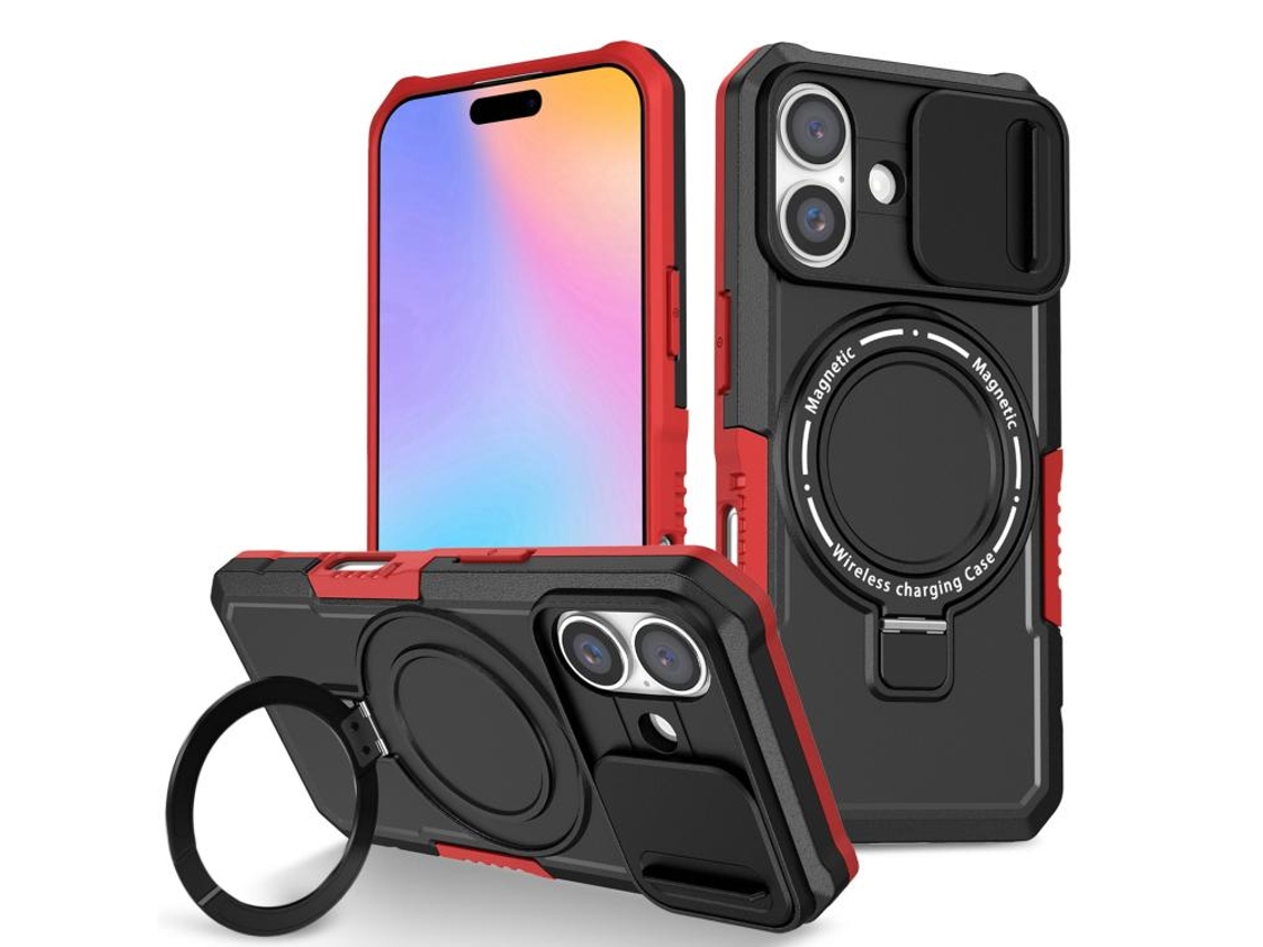 Capa Zruxe Compativel Com Iphone 16 Plus (sliding Camshield - Magsafe - Tpu - Pc - Preto - Vermelho)
