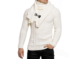 Fasst Jersey de Punto para Hombre, Manga Larga, Cuello Tortuga, Bufanda Desmontable