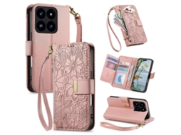Capa Carteira De Couro Com Zíper, Estampa De Flores E Folhas, Com Alça, Para Xiaomi 14t Pro