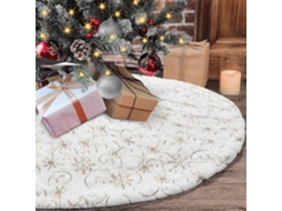 Tapete De Natal Em Pele Sintética, 122 Cm, Branco E Dourado Com Flocos De Neve De Lantejoulas, Galho De Pinheiro, Base Para Tapete Aquaforge