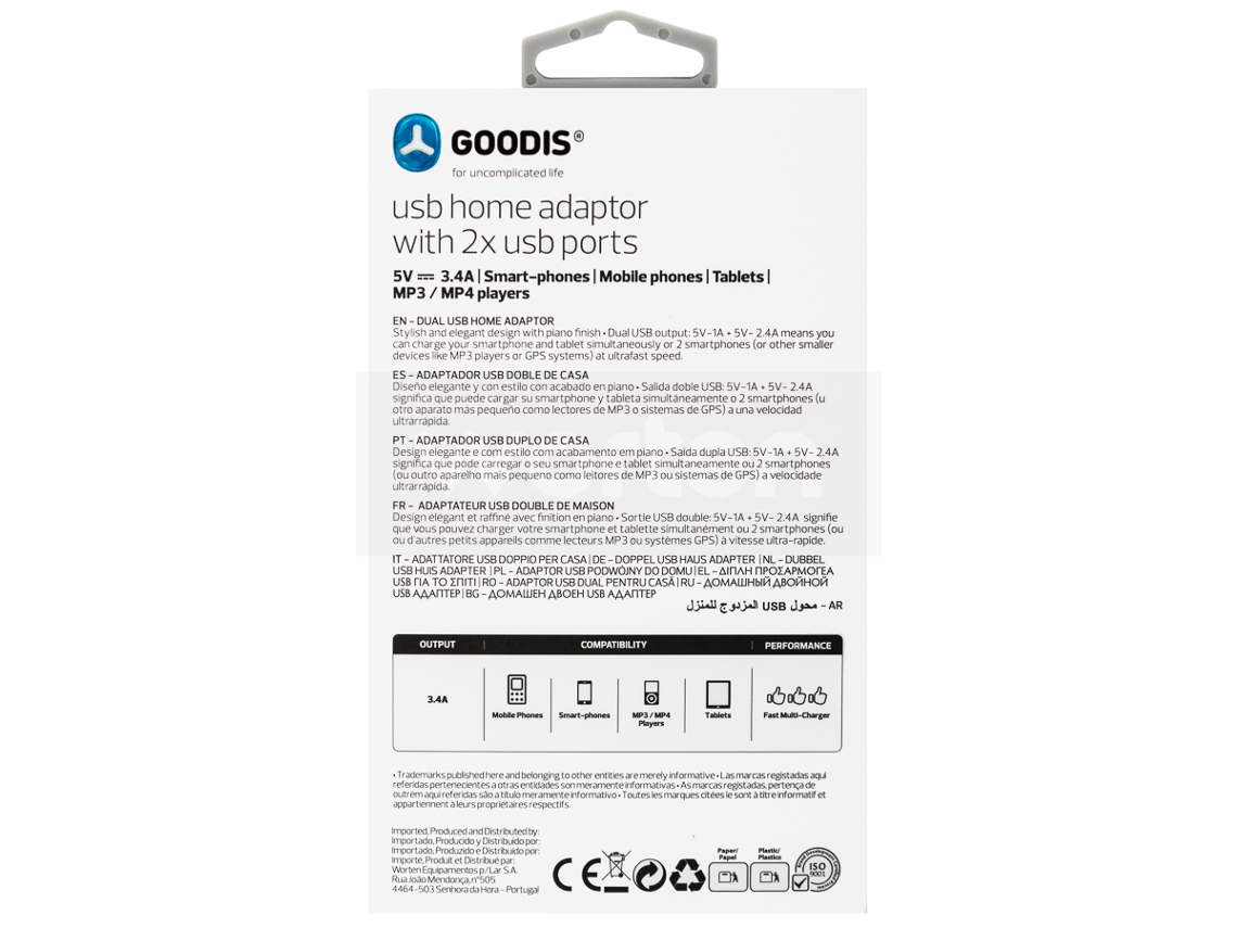 Adaptador GOODIS Viagem (Universal - USB - Preto)