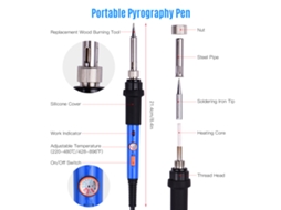 Kit de Canetas de Pirografia Madeira 106 Peças 60w Temperatura Ajustável 220-480℃ para Iniciantes S/MARCA