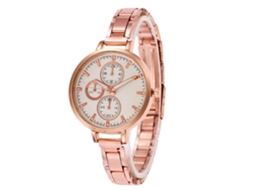 Relógio de Pulso de Liga com Mostrador Redondo Analógico Quartzo Elegante Ouro Rosa