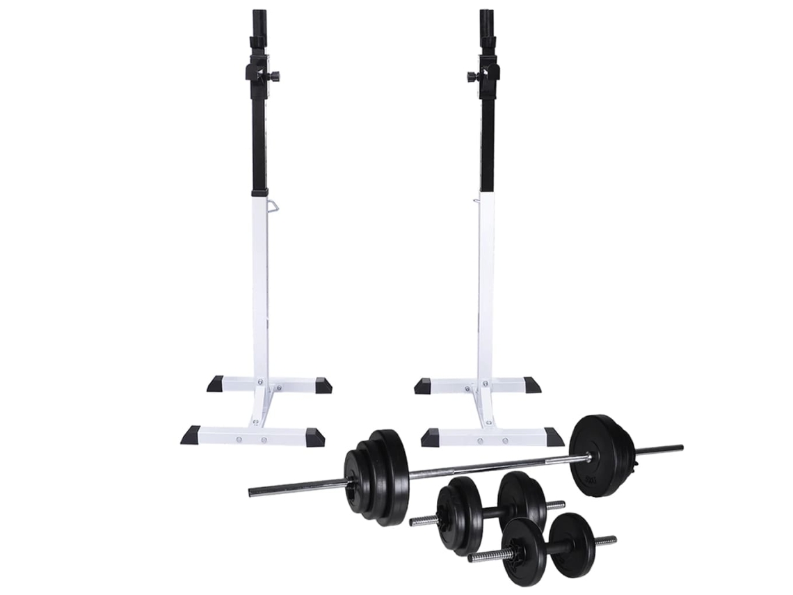 Vidaxl Suporte Barra Musculação C/ Conjunto Pesos E Barras 30,5 Kg