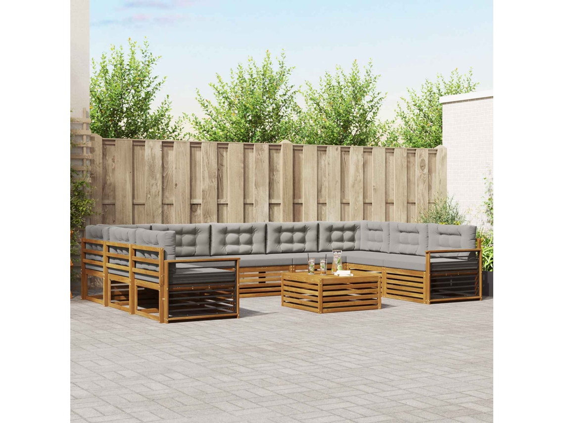 Vidaxl Conjunto De Sofás Para Exterior 10 Pcs Cinza Natural E Claro
