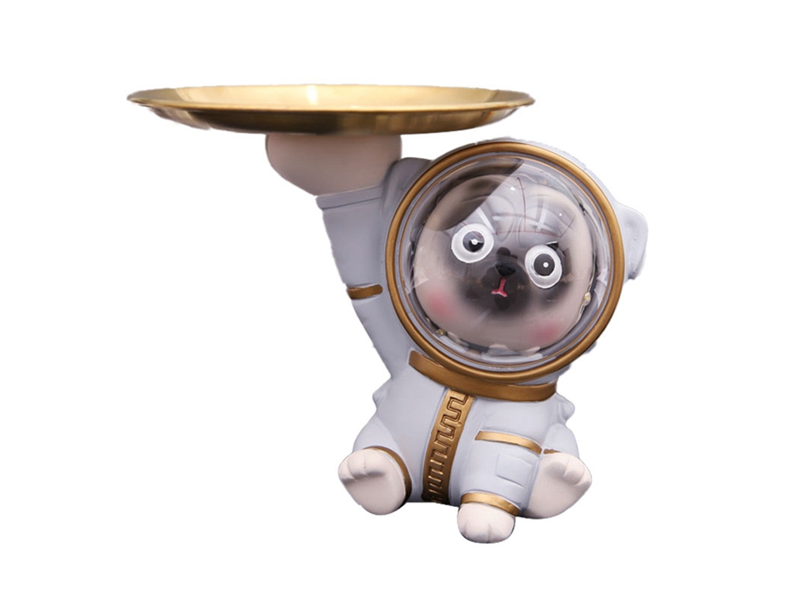 Travessa Astronauta Cinza Pug Decoração Casa Forma Única