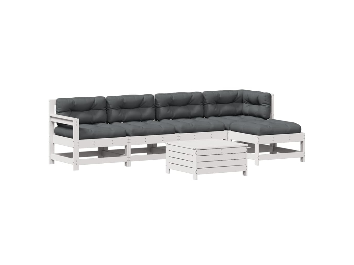 Conjunto 6 Lounge Jardim com Almofadões Pinho VIDAXL Maciço Branco