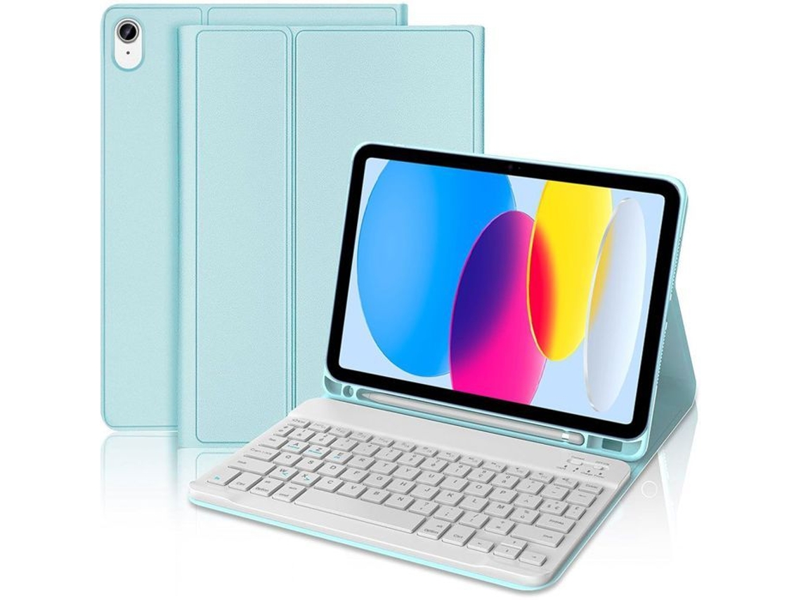 Capa Com Teclado-.-ipad A16 (11")/10 2022, Couro Sintético Azul, Bluetooth Azerty
