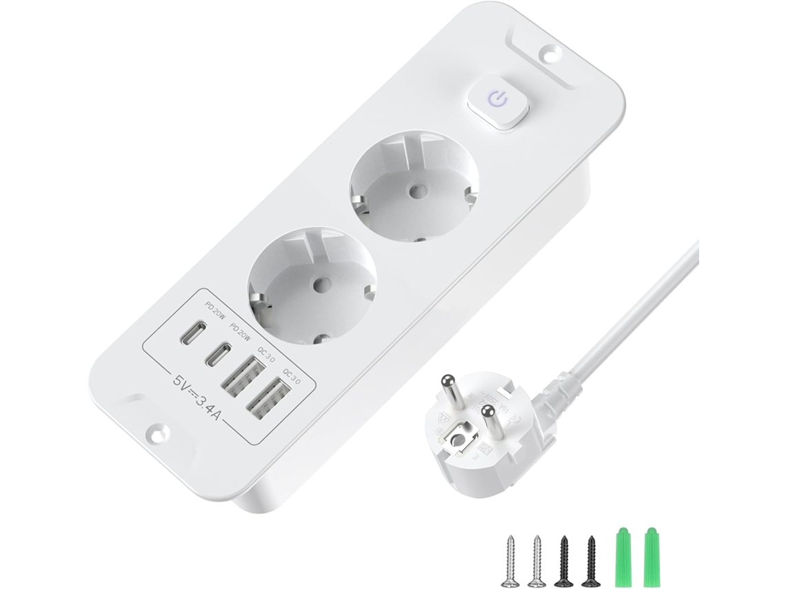 Tomada de Embutir Dupla com 2 Portas Usb e Cabo Metros BRILVIBERA