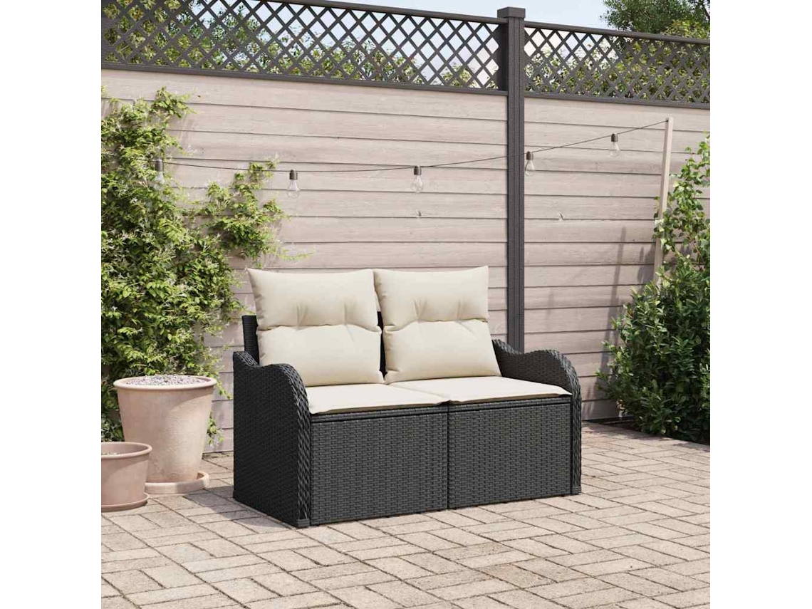Vidaxl Sofá De Jardim Com Almofada Preto 121 X 62 X 69cm Vime Pe
