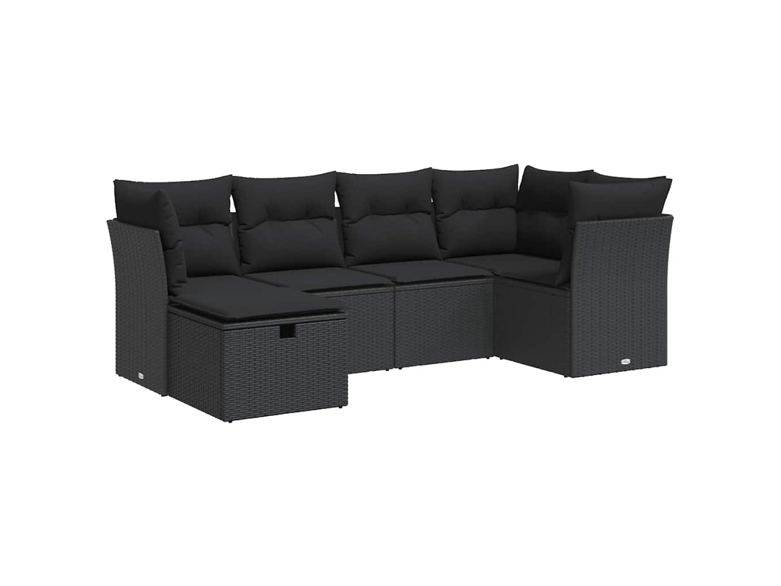 Conjunto de 6 Sofás de Jardim com Almofadões Vime Pe Preto MAISON EXCLUSIVE (N/A)