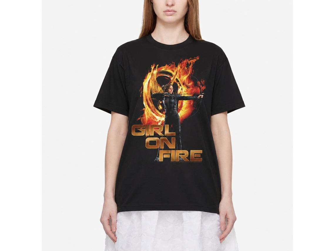 Rockinstone Hunger Games Movie Girl On Fire Black Adult T-shirt Size:s