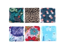 Conjunto de 6 Sacolas Reutilizáveis ​​dobráveis ​​em Tecido Oxford, Leves e Portáteis, com Estampas para Uso Diário e em Supermercados. GOKOCO