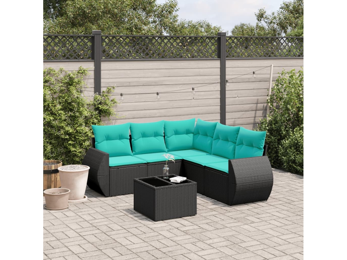 Vidaxl Conjunto De Sofá De Jardim Com 6 Peças E Almofadas Em Rattan Sintético Preto