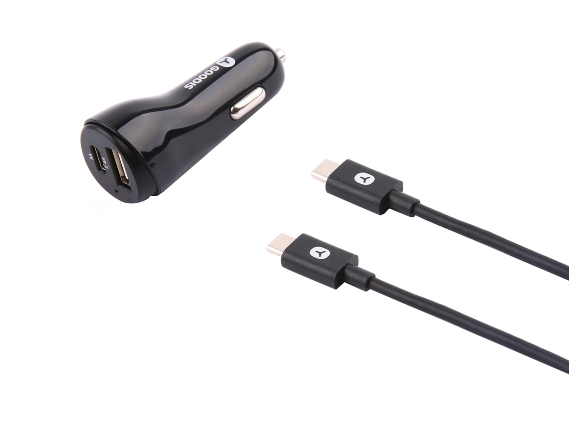 Kit Carregador Auto + Cabo USB-C GOODIS 2 USB 5V-3.4A Type C