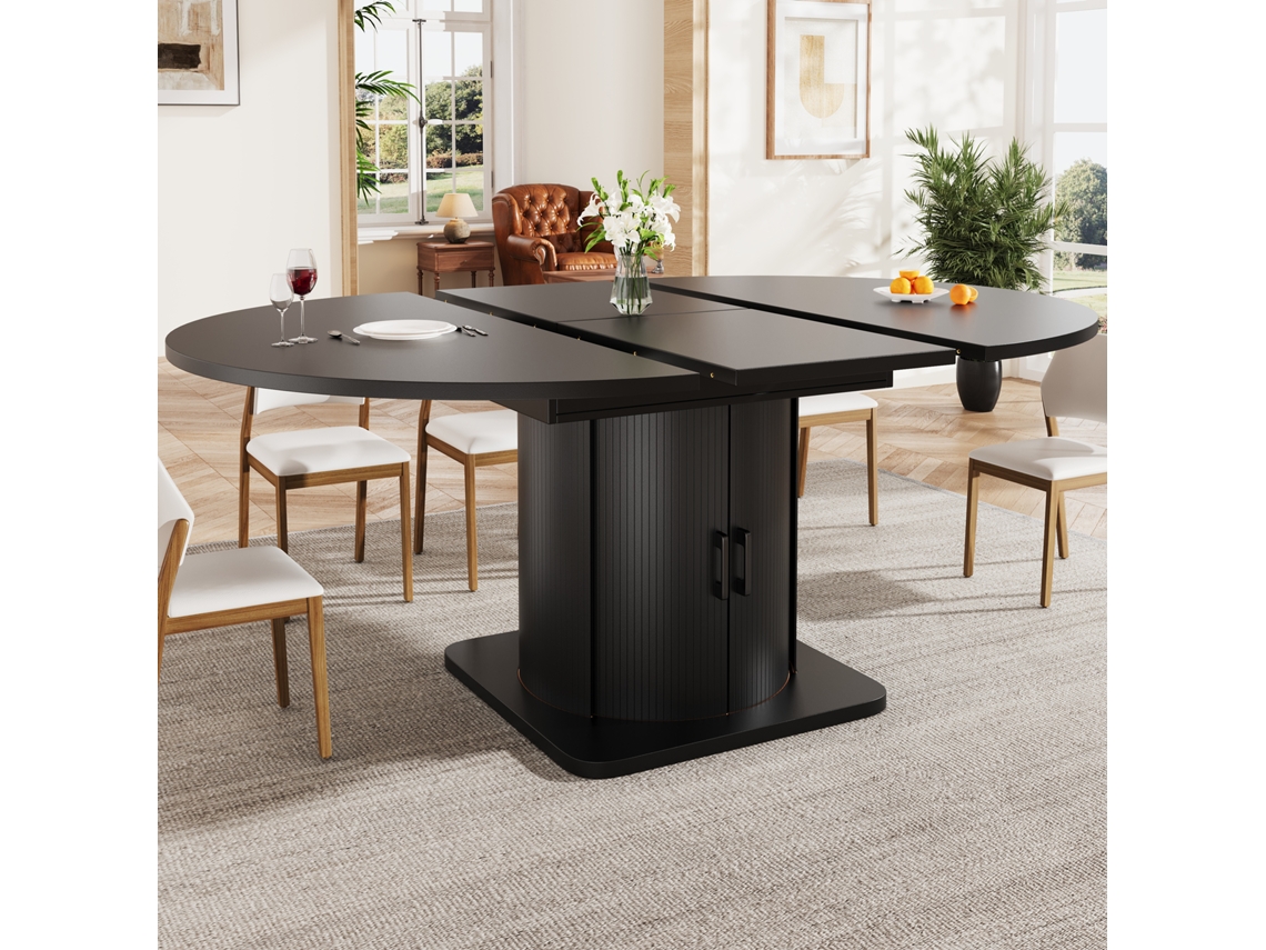 Mesa Transformável De Redonda A Oval 118-158cm Com Gavetas Preta Até Seis Pessoas Cozinha Sala