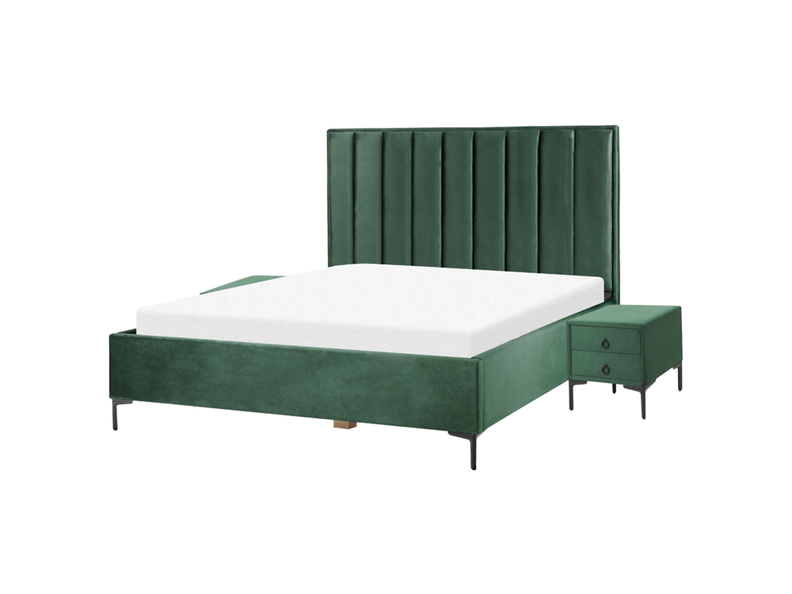 Conjunto De Dormitorio Beliani Sezanne De Terciopelo Verde 150x215x142