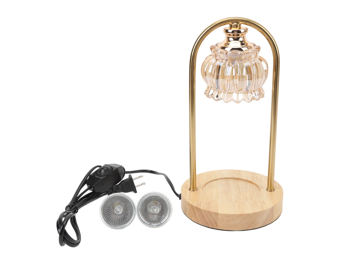 Lâmpada Aquecedora de Velas Ajustável de Vidro com Base de Madeira 2 Lâmpadas 50w