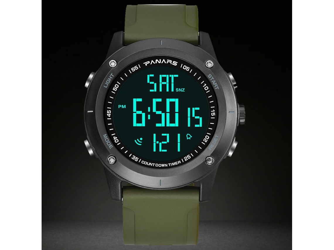 Relógio Digital Panars Multifuncional Luminoso Resistente À Água 50m com Pulseira de Pu (verde Militar)