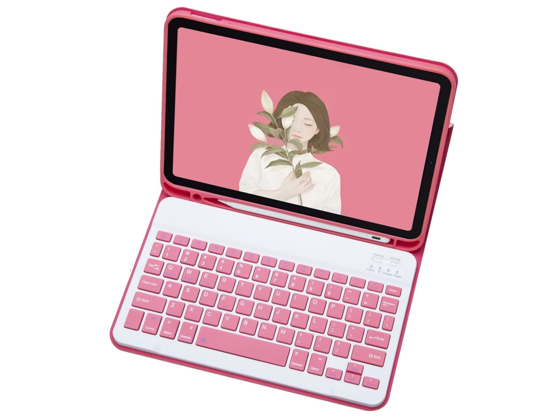 Capa Com Teclado Bluetooth Em Couro Compatível Com Ipad De 10,9", Magnética, Cor Vermelho