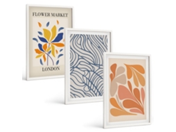 Conjunto De Pinturas Flores Abstratas Modernas Espelharte (3 Peças 40x60 Cm)