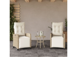 Vidaxl Cadeiras Jardim Reclináveis 2 Pcs C/ Apoio De Pés Vime Pe Bege