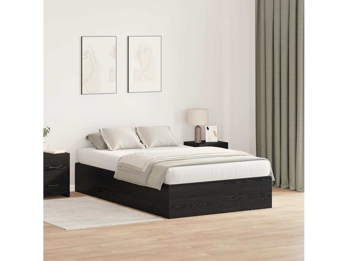 Vidaxl Estrado De Cama Com Arrumação Carvalho Preto 120 X 190 Cm