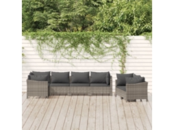 Vidaxl 7 Pcs Conjunto Lounge De Jardim C/ Almofadões Vime Pe Cinzento