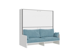 Cama De Casal Kando Com Sofá E Colchões Em Cinza Branco, Azul Claro