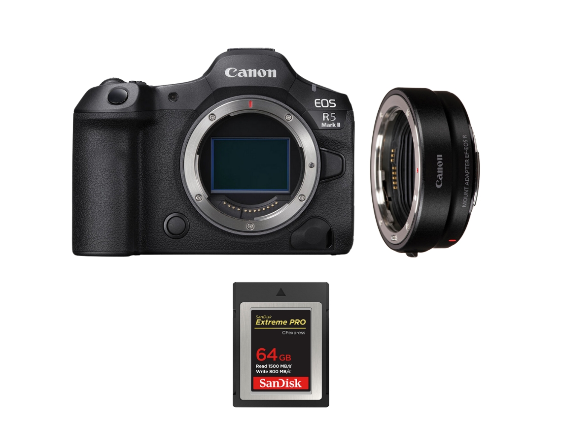 Eos R5 Mark Ii + Ef eos R + 1 Sandisk 64gb Extreme Pro Cfexpress Type B + Ebook “20 Dicas para Fotos Que Impressionam” CANON