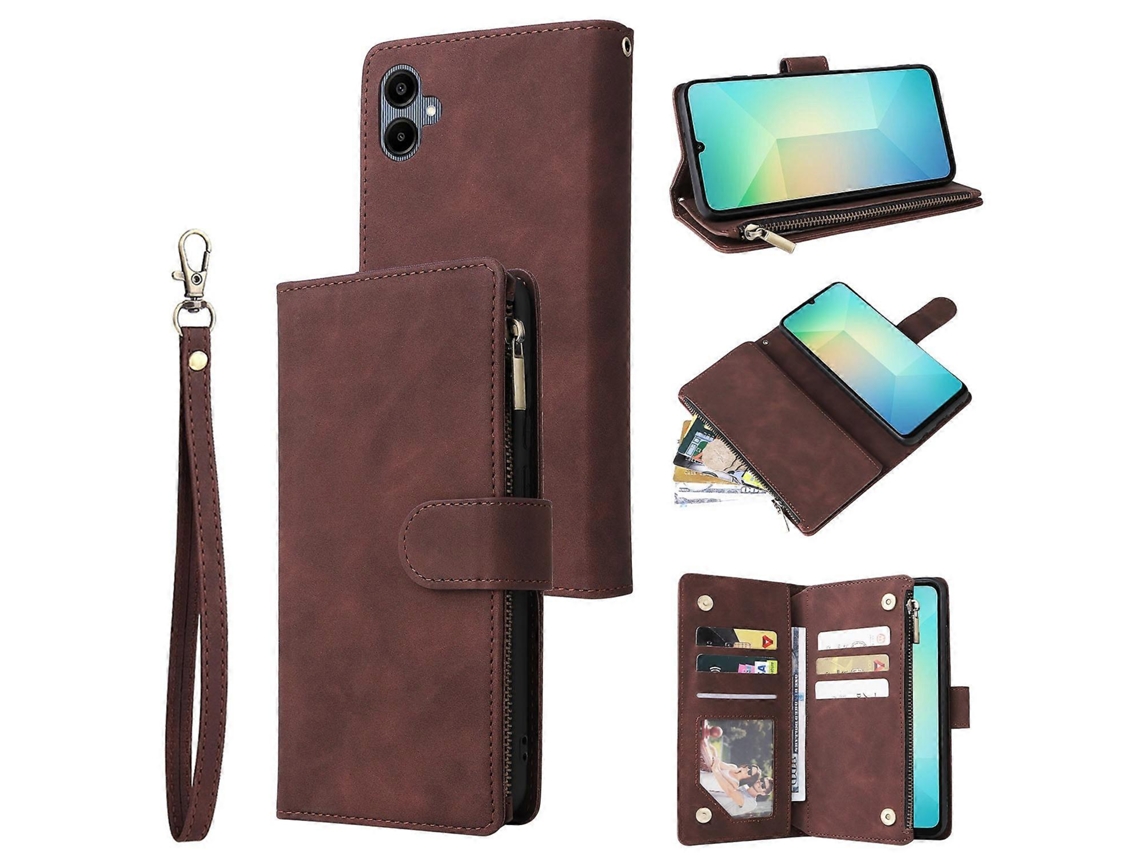 Capa Carteira Compatível Com Samsung Galaxy A06 4g Com Zíper, Vários Compartimentos Para Cartão E Revestimento Em Couro, Multicolorida