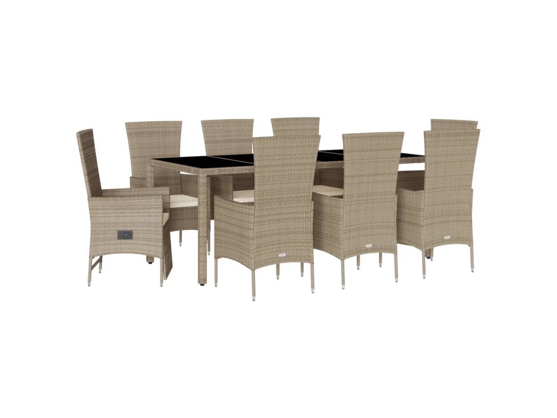 Garden Dining Set, Garden Dining Sets Vidaxl Bege Rattan / Vime (mesa Com 190 Cm De Comprimento)