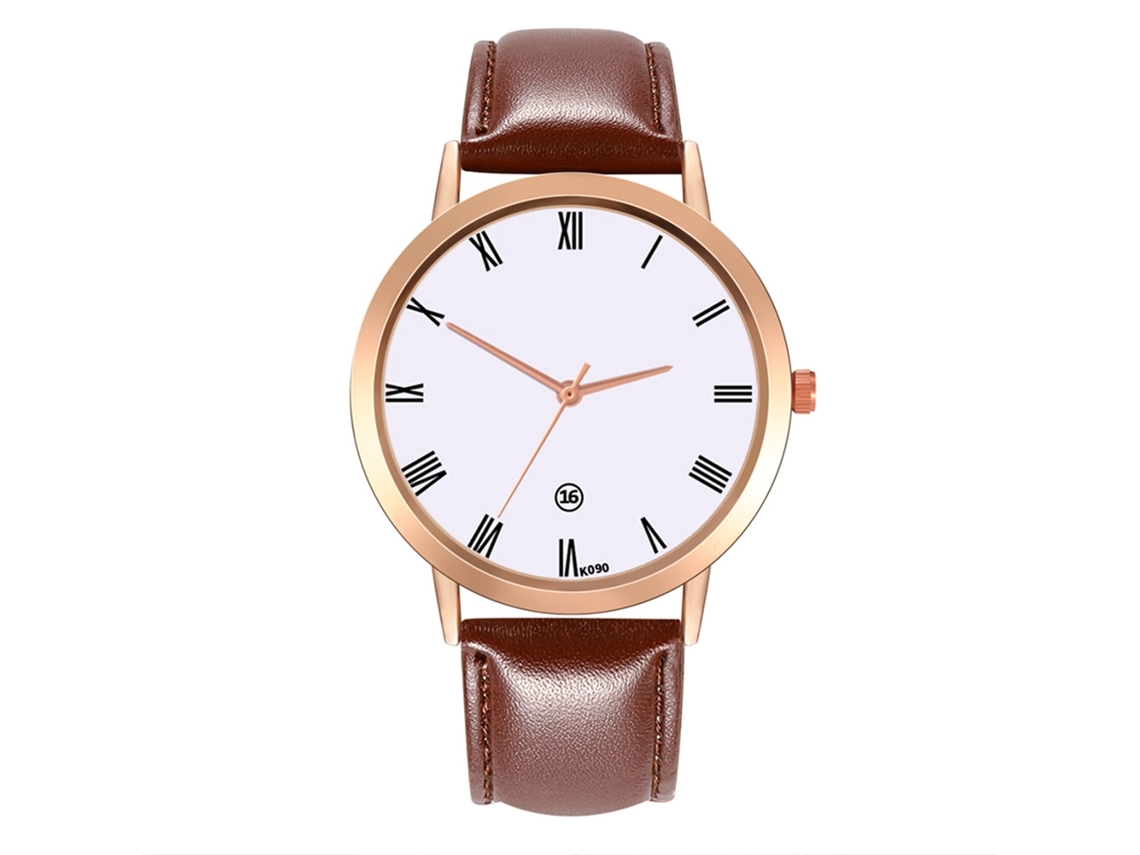 Relógio de Pulso Feminino com Pulseira de Couro Estiloso Quarts Marrom Escuro