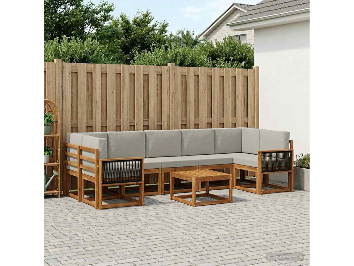 Vidaxl Conjunto De Sofás Para Exterior 6 Pcs Natural E Cinzento-claro