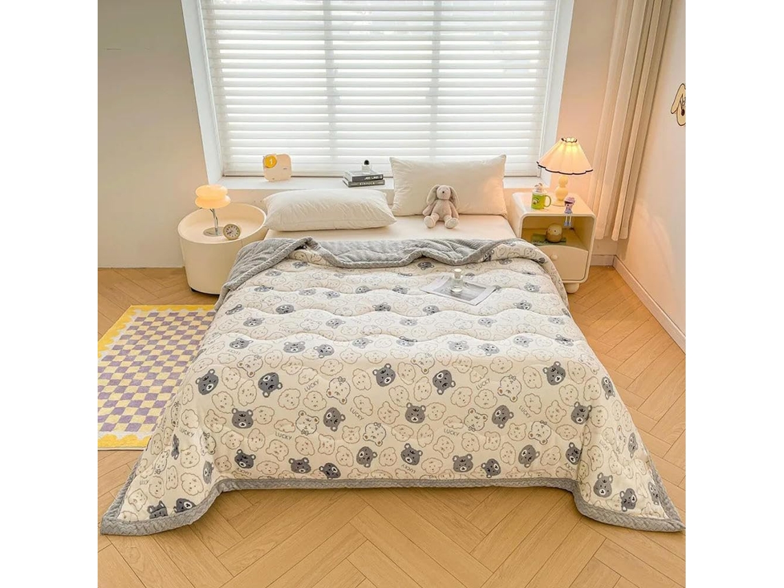 Manta Grossa de Três Camadas Linda Veludo Cor Leite Estampada para Outono e Inverno Cama Super Macia Quente, M