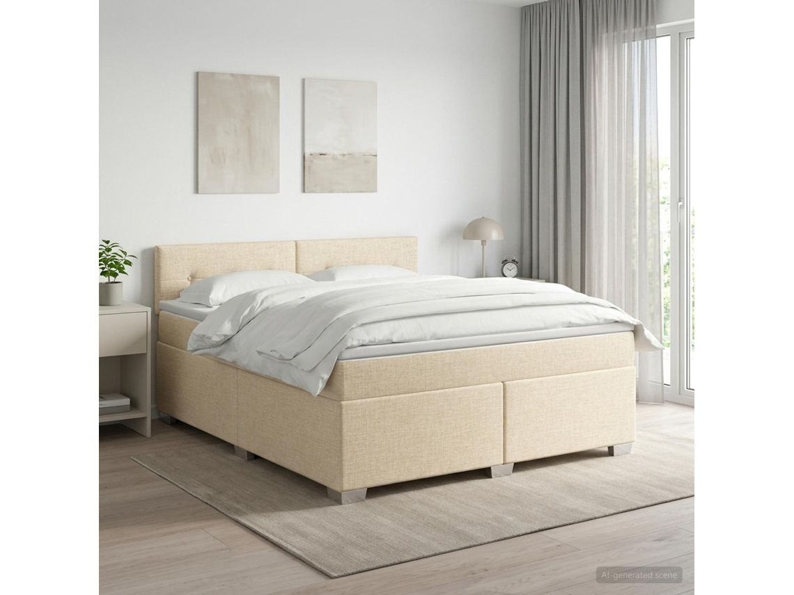 Vidaxl Cama Box Spring Com Colchão Creme 160 X 200 Cm Tecido