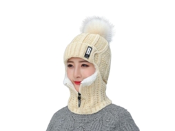 2026 gorro de Lana Tejido Invierno Mujer Con Cremallera Antiviento Y Protección para Orejas Bege