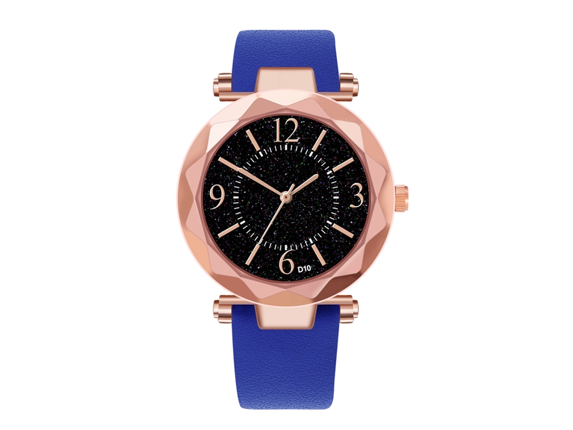 Relógio de Pulso Feminino de Quartzo com Pulseira Pu Estilo Moderno Dial Losango Azul