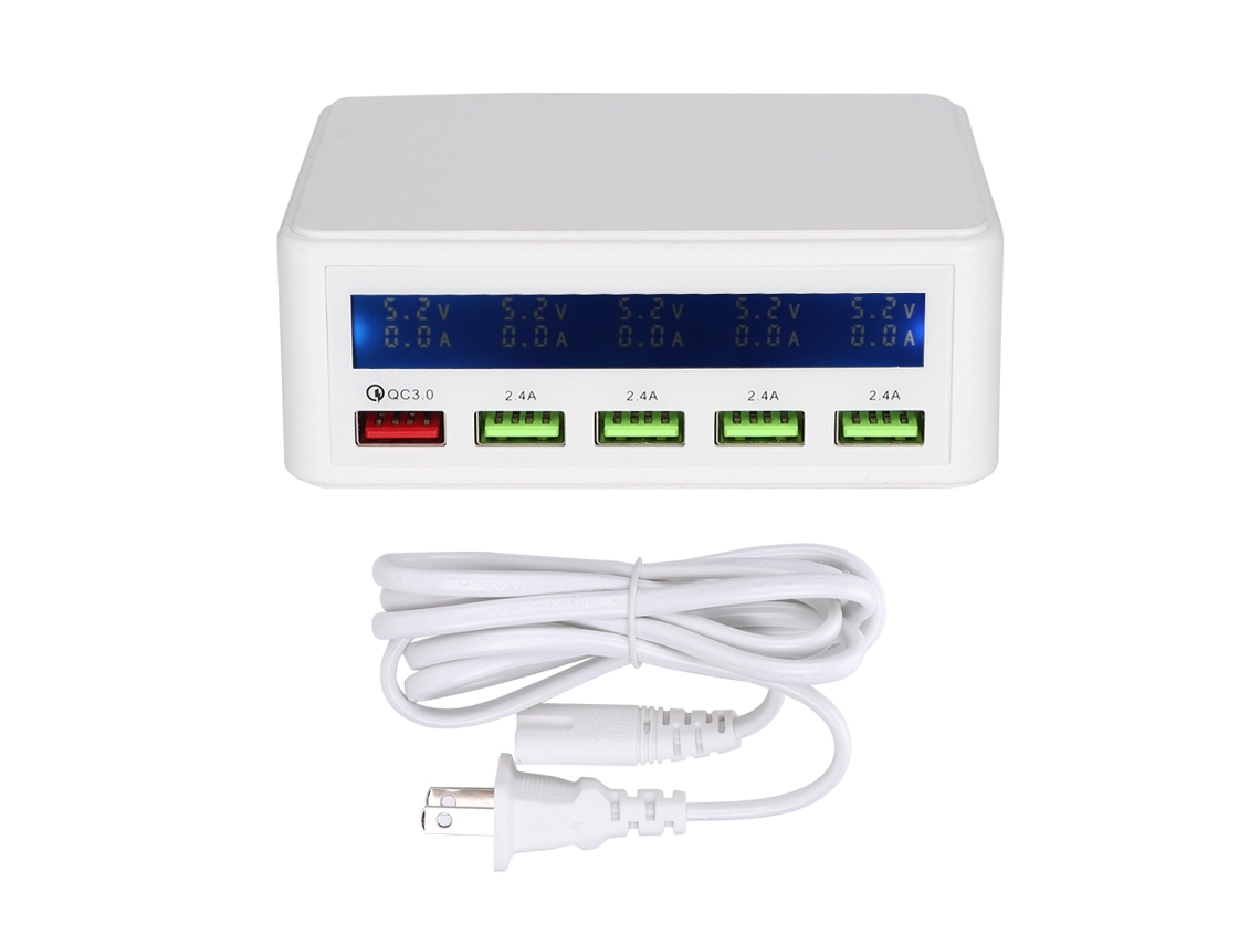 Carregador Usb 5 Portas Com Tela Lcd Inteligente E Qc3.0