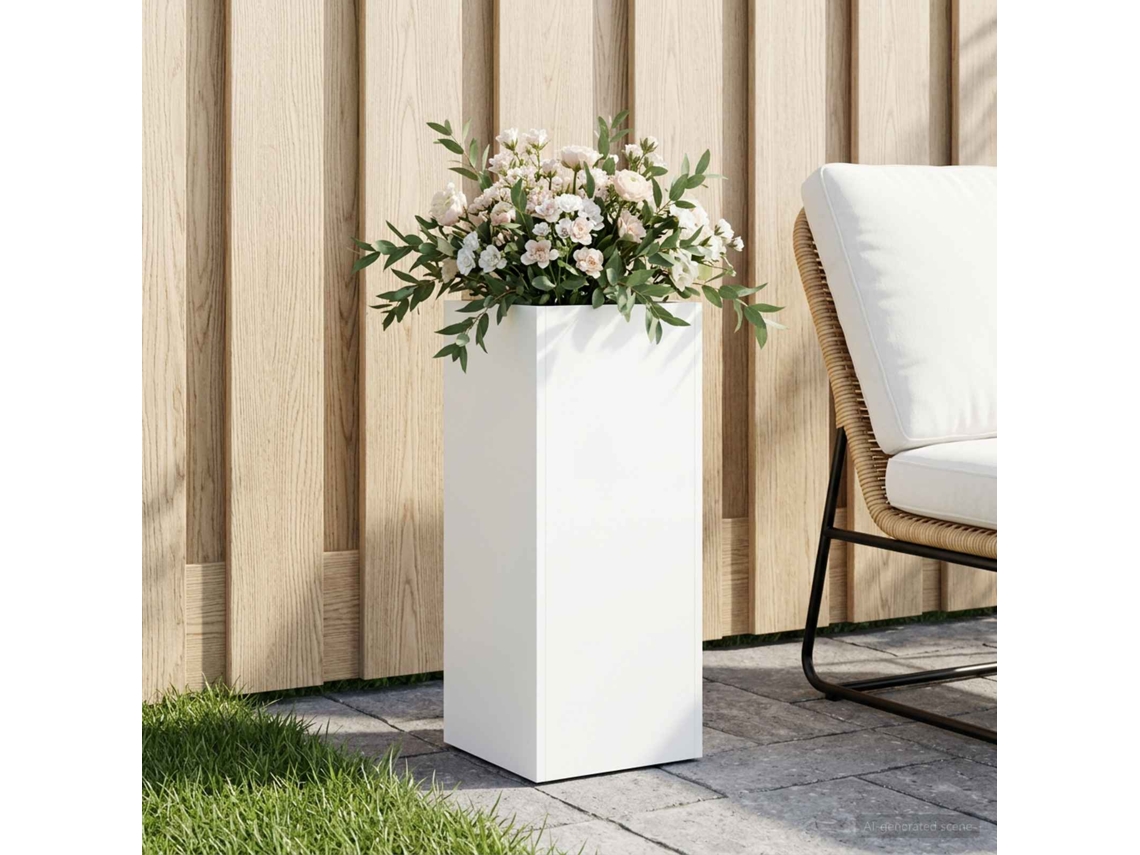 Vidaxl Vaso De Jardim Branco 20 X 20 X 40 Cm Aço Laminado A Frio