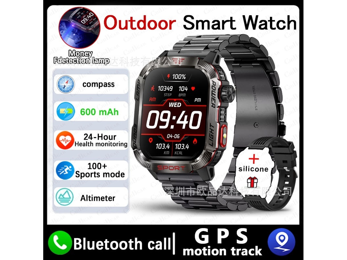 Relógio Inteligente HT29 com Detector de Notas LED, Altímetro Barométrico, Chamadas Bluetooth para Atividades Esportivas e Cor Amarelo Terra YUNZII