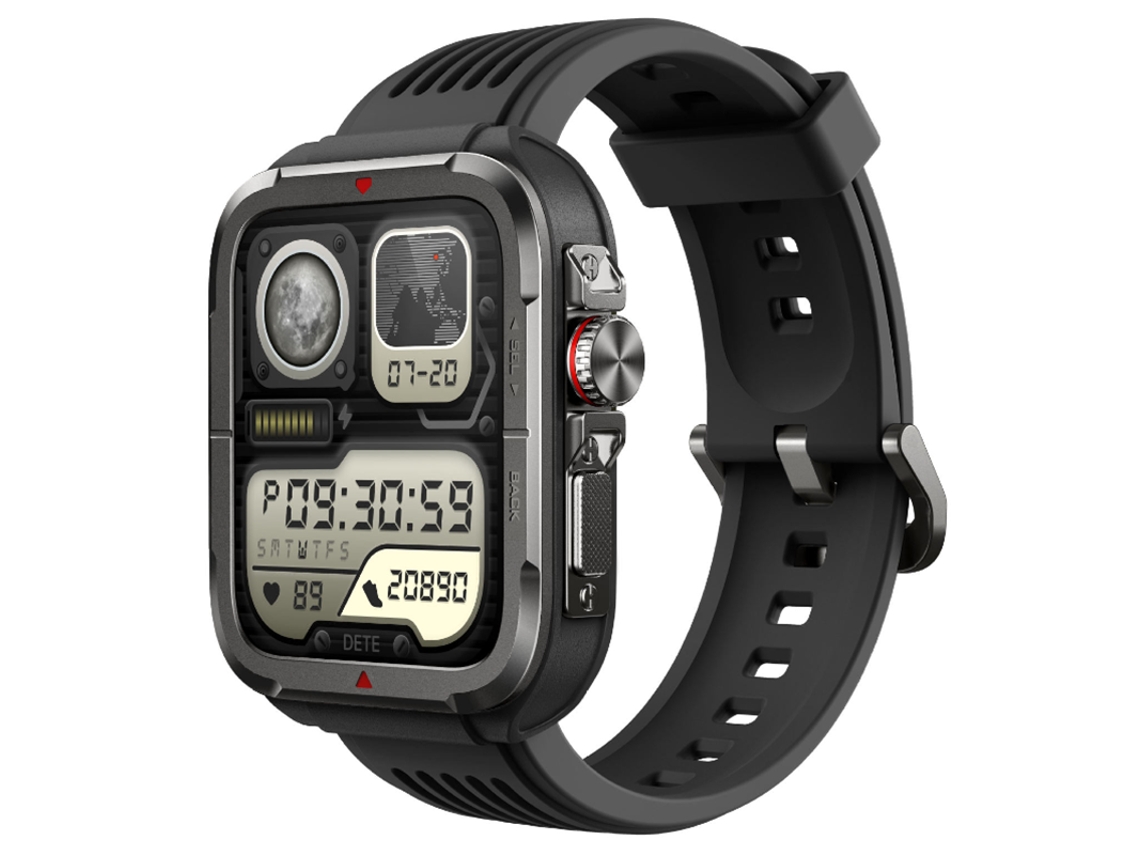 Relógio Inteligente Digital com Coroa, Movimento, Saúde, Frequência Cardíaca, Oxigênio no Sangue, Smartwatch, Assistente de Voz, Preto