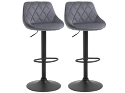 Conjunto de 2 Banquetas Altas Giratórias com Altura Ajustável, Base de Metal e Assento em Couro Sintético, Modernas, com Encosto e Apoio para os Pés,